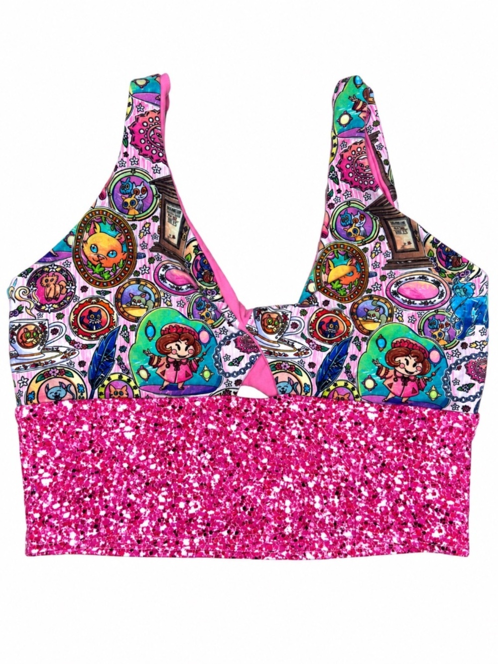 Handmade Harry Potter Dolores Umbridge Cat Print Twist Bralette Crop Top | Small
